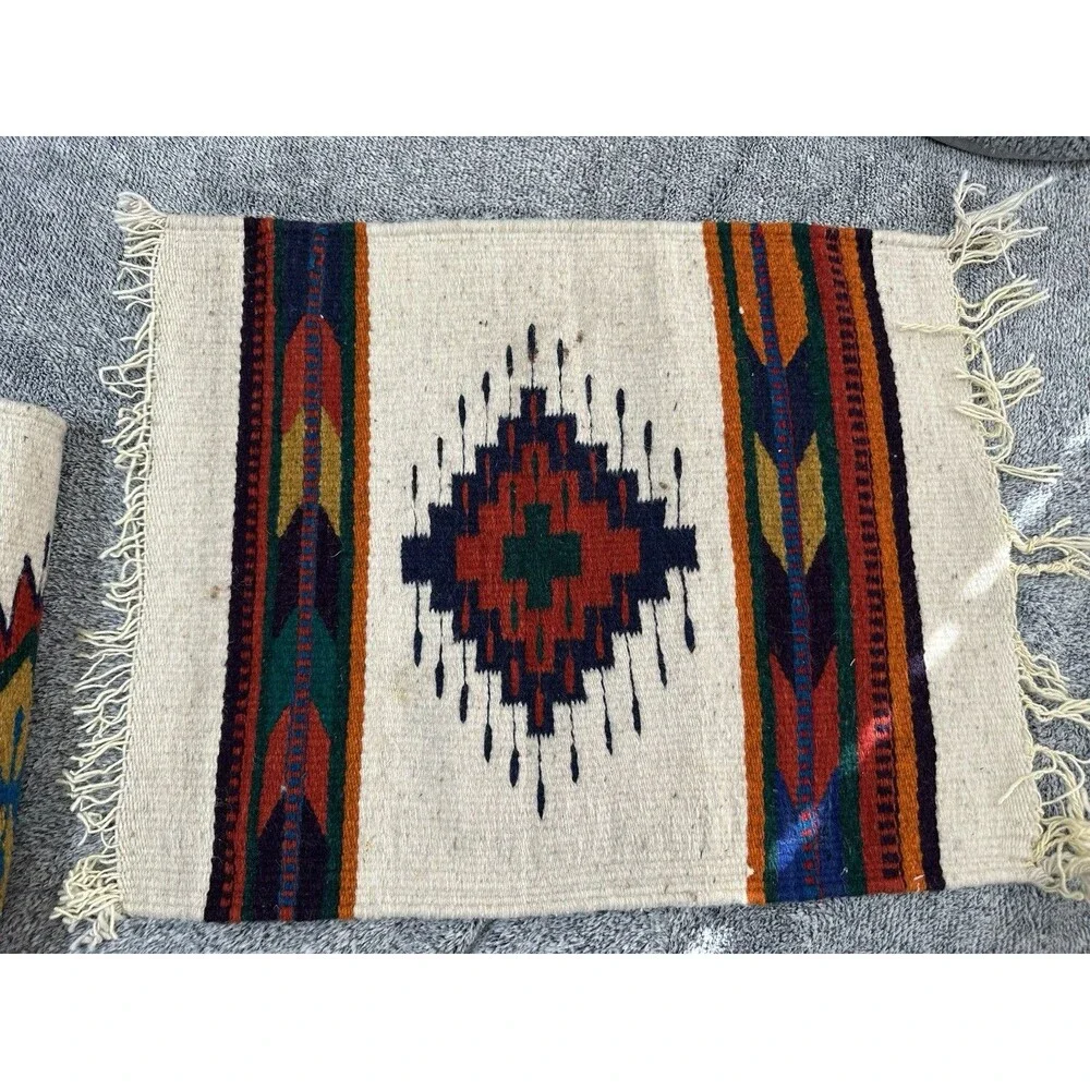 Handwoven Aztec Beige Wool Southwestern Design Placemats 20x16